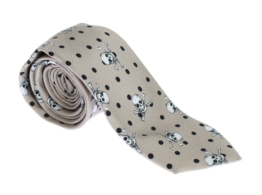 Beige Skull Polka Print Tie