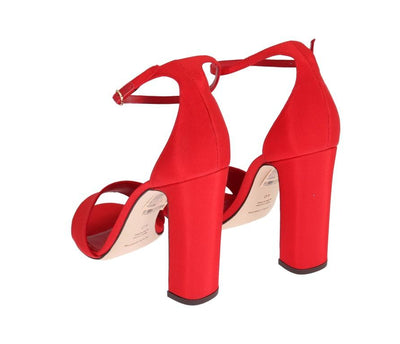 Red Cotton Leather Heels Pumps