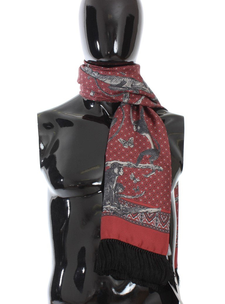 Bordeaux Silk Monkey Pattern Scarf