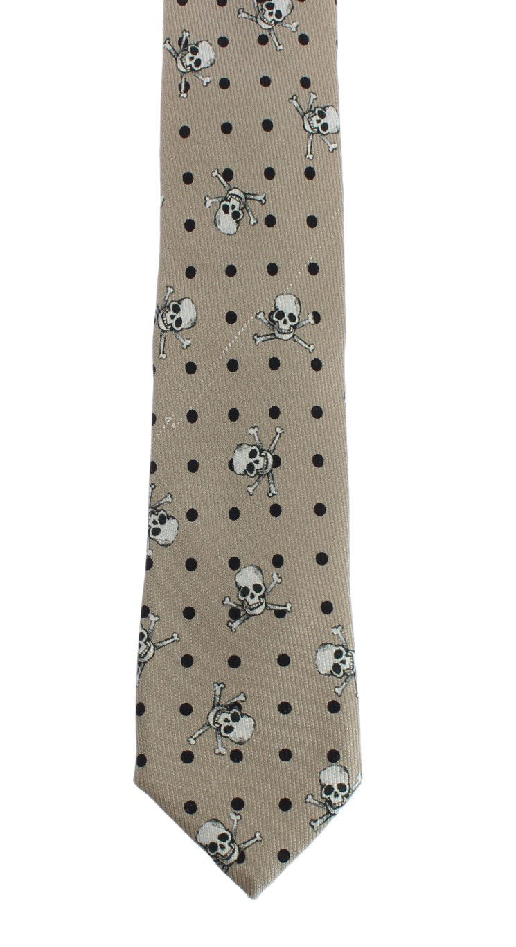 Beige Skull Polka Print Tie