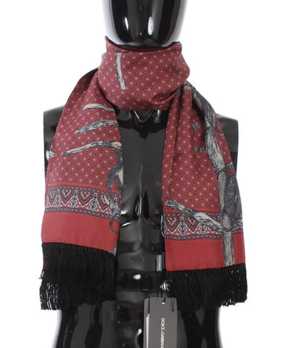 Bordeaux Silk Monkey Pattern Scarf