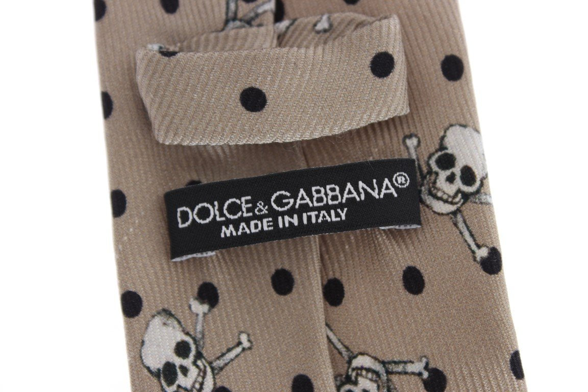 Beige Skull Polka Print Tie