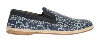 Blue Leather Bowtie Pattern Loafers