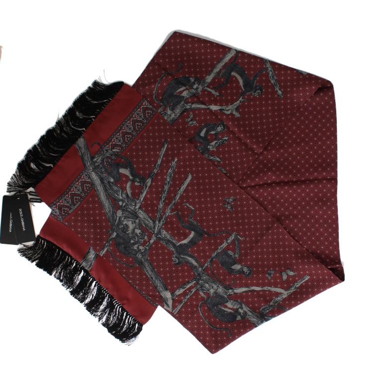 Bordeaux Silk Monkey Pattern Scarf
