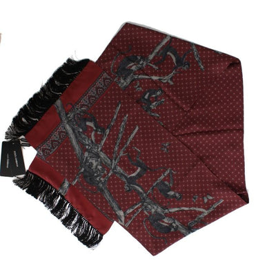 Bordeaux Silk Monkey Pattern Scarf