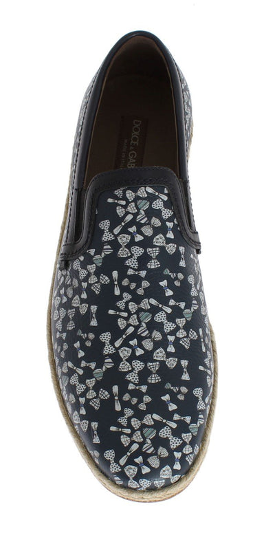 Blue Leather Bowtie Pattern Loafers