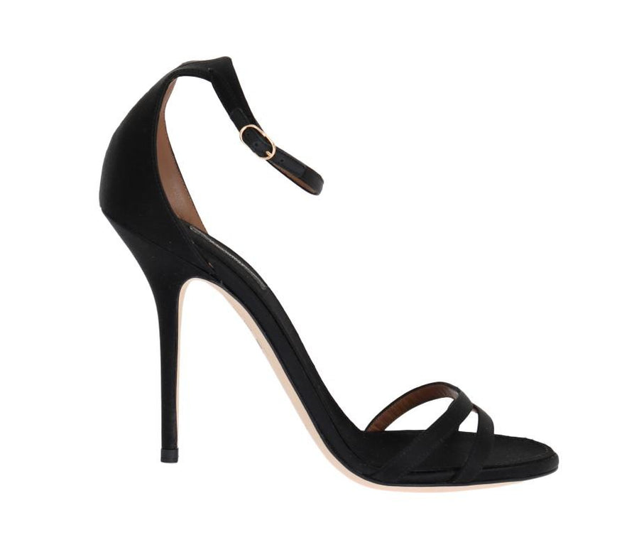 Black Satin Leather Heels Pumps