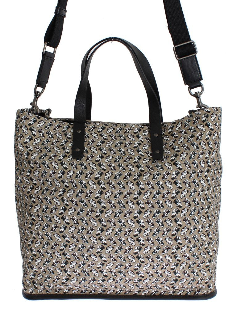 Car Print Cotton Leather Shoulder Bag