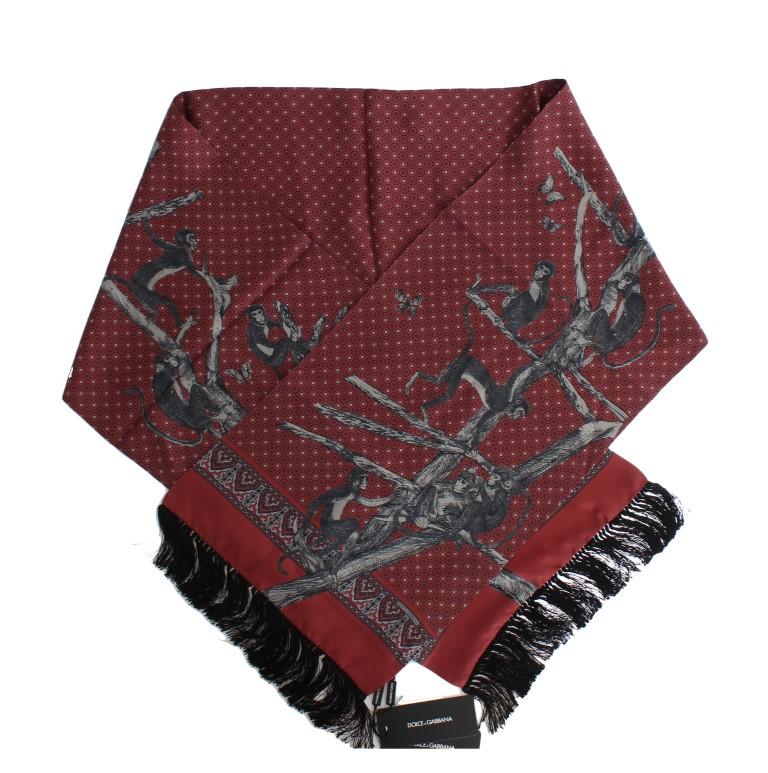 Bordeaux Silk Monkey Pattern Scarf