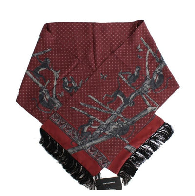 Bordeaux Silk Monkey Pattern Scarf