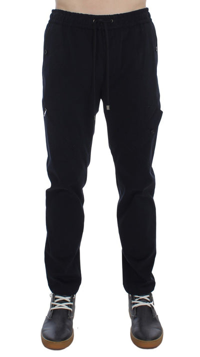 Blue Cotton Stretch Casual Pants