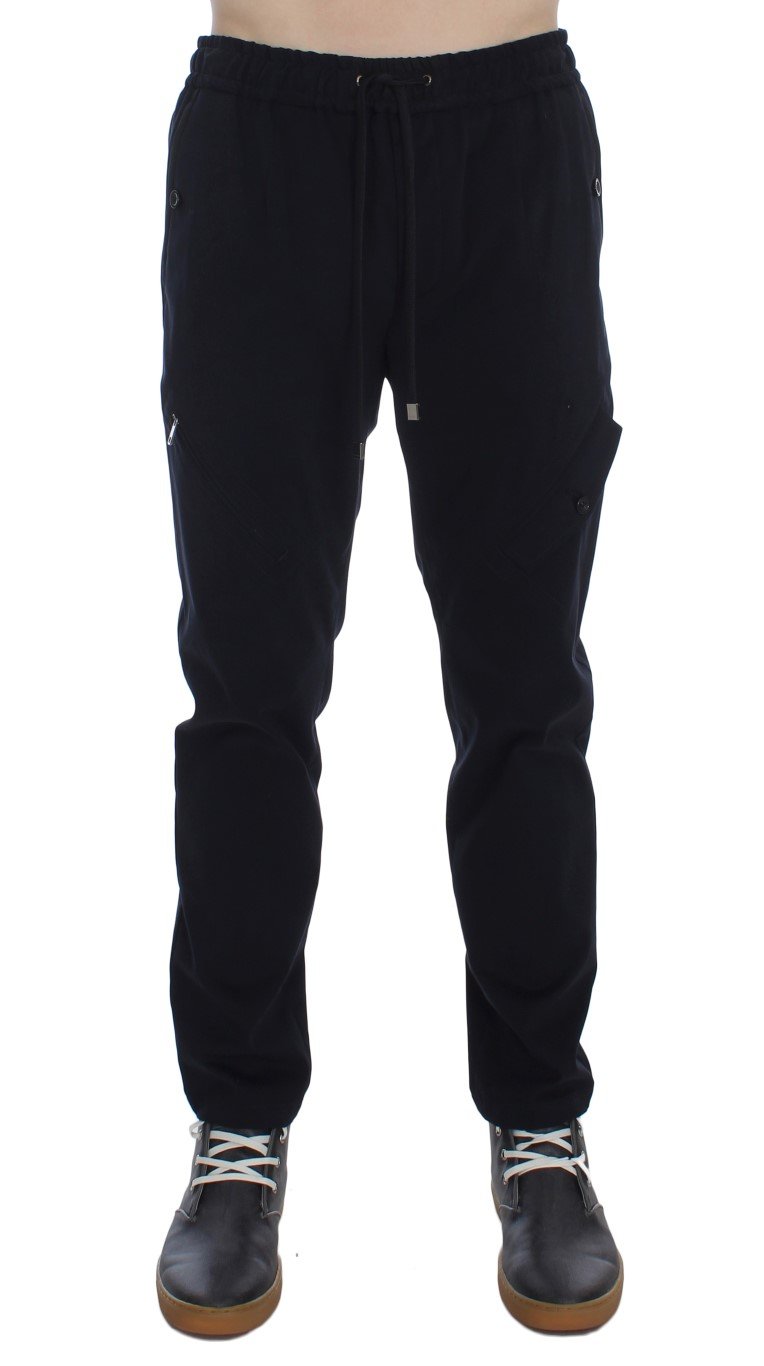 Blue Cotton Stretch Casual Pants