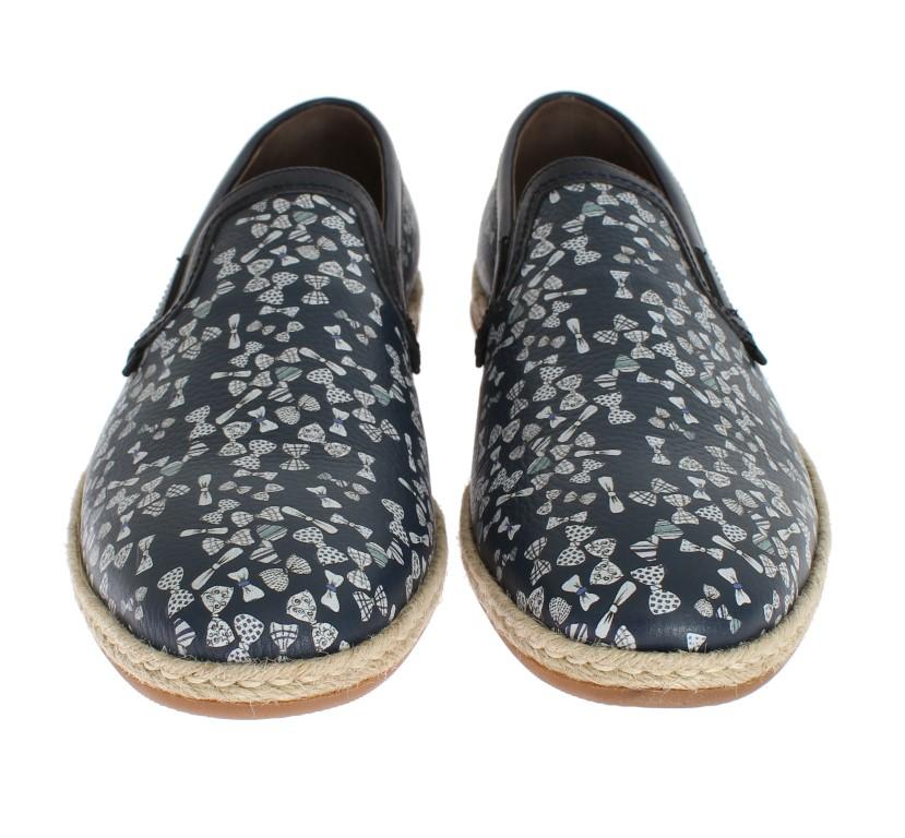 Blue Leather Bowtie Pattern Loafers