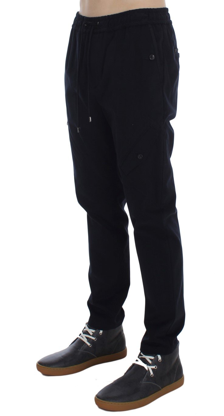 Blue Cotton Stretch Casual Pants