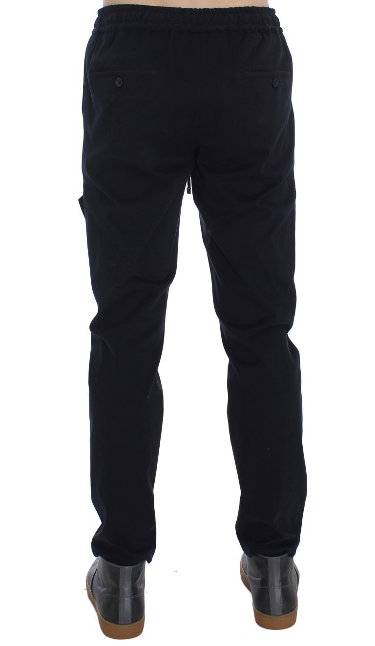 Blue Cotton Stretch Casual Pants