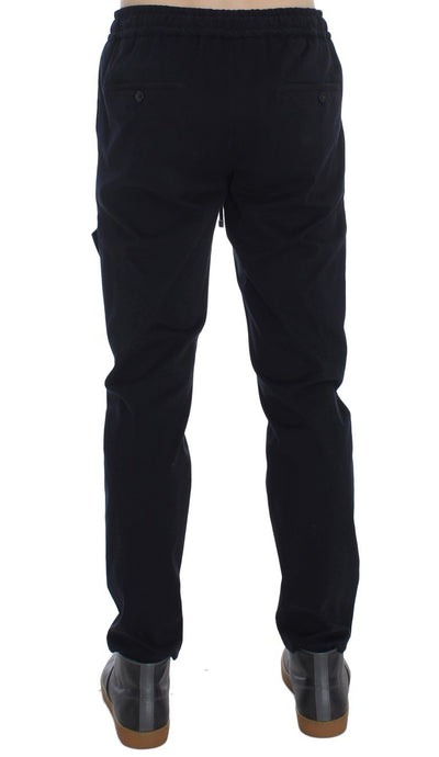 Blue Cotton Stretch Casual Pants