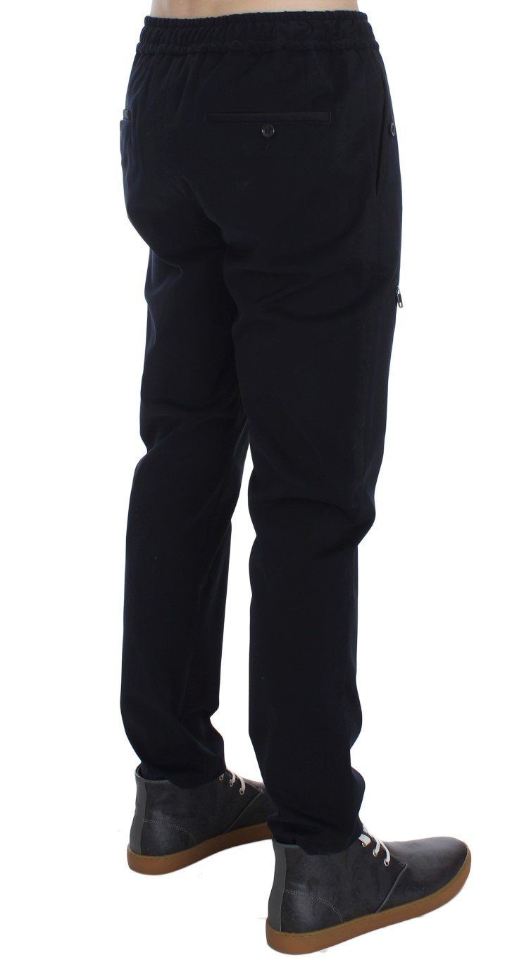 Blue Cotton Stretch Casual Pants