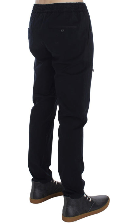 Blue Cotton Stretch Casual Pants