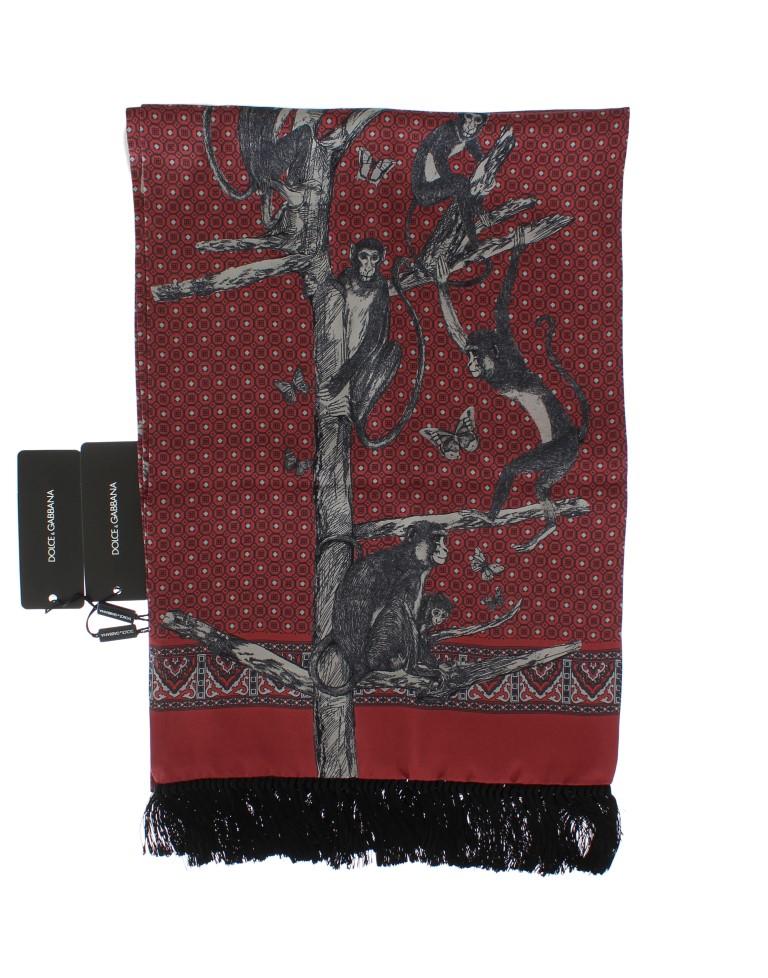 Bordeaux Silk Monkey Pattern Scarf