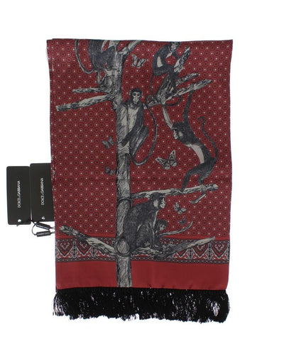 Bordeaux Silk Monkey Pattern Scarf