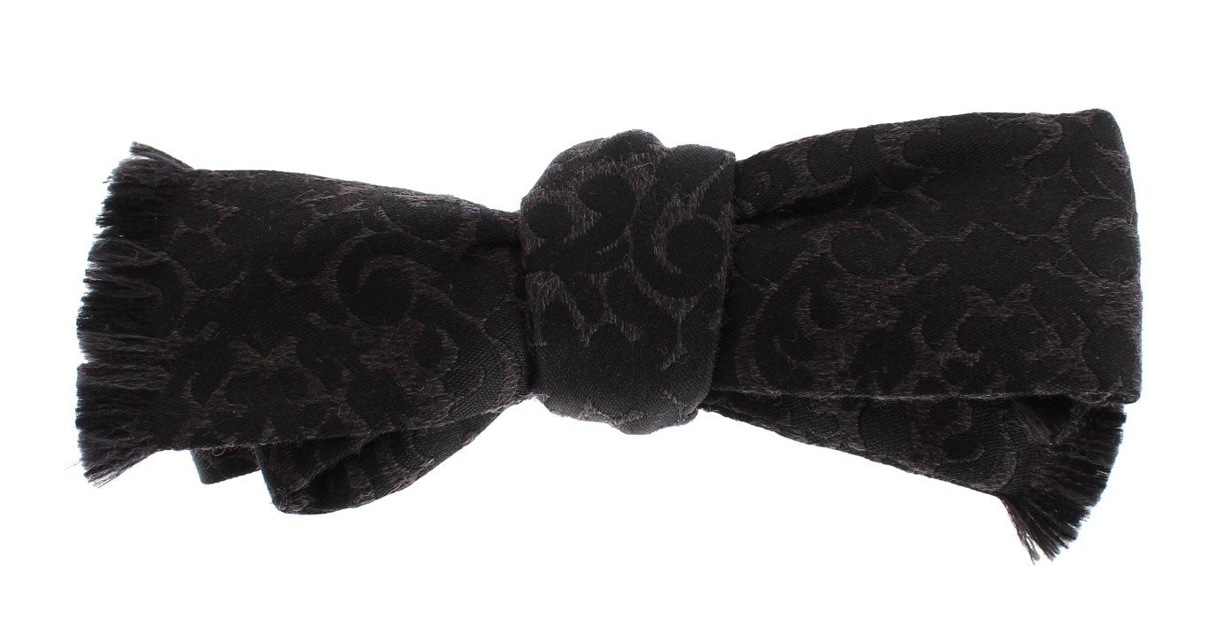 Black Gray Brown Silk Wool Paisley Bow Tie