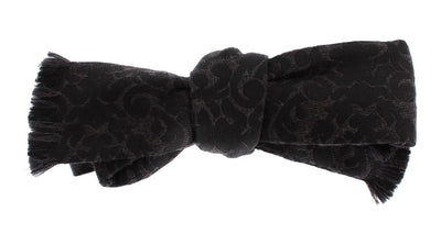 Black Gray Brown Silk Wool Paisley Bow Tie