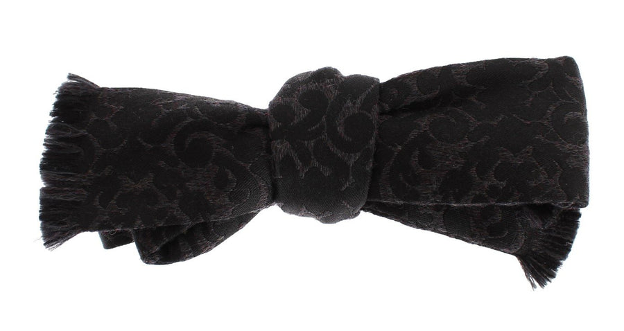Black Gray Brown Silk Wool Paisley Bow Tie