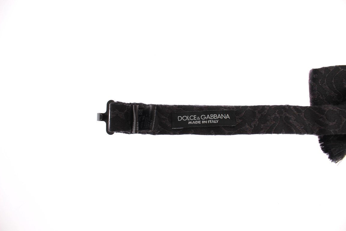 Black Gray Brown Silk Wool Paisley Bow Tie