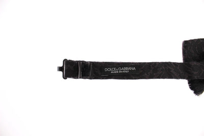 Black Gray Brown Silk Wool Paisley Bow Tie
