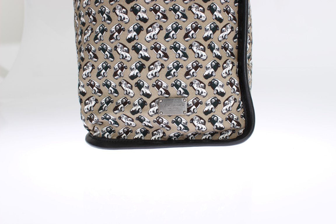 Car Print Cotton Leather Shoulder Bag