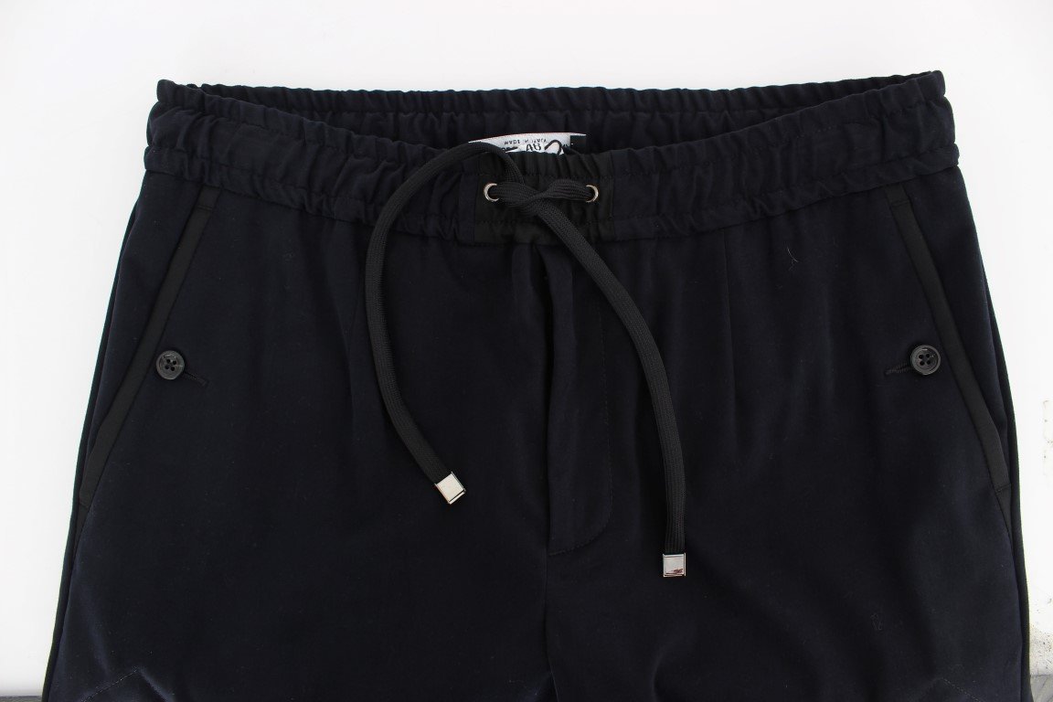 Blue Cotton Stretch Casual Pants