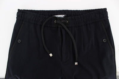 Blue Cotton Stretch Casual Pants