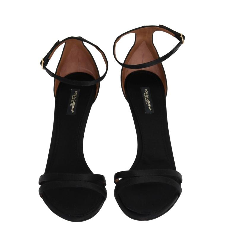 Black Satin Leather Heels Pumps