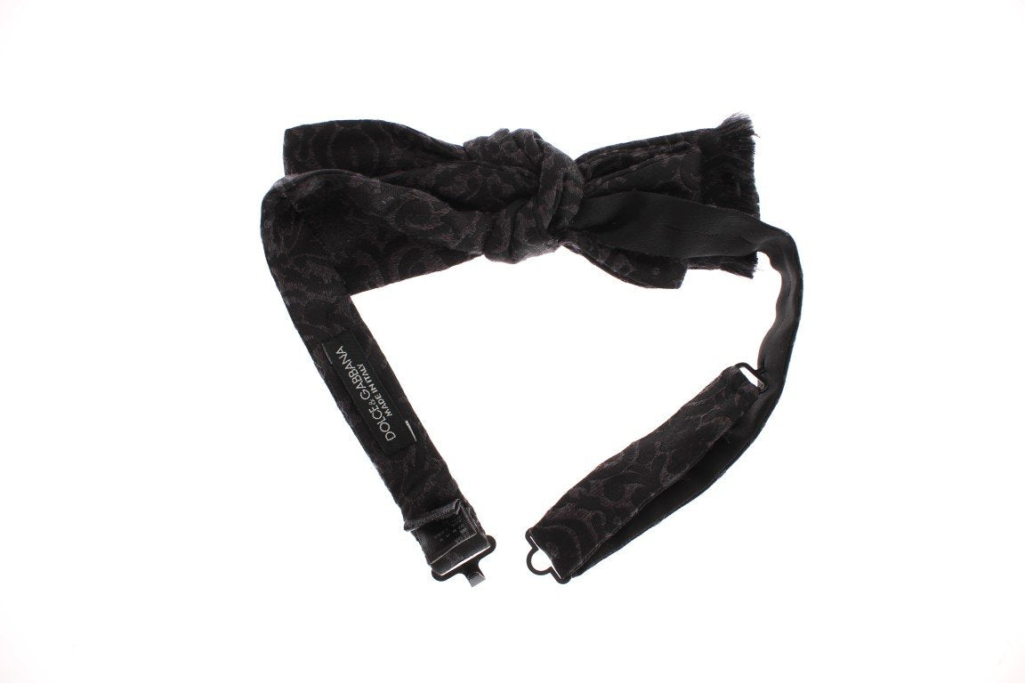 Black Gray Brown Silk Wool Paisley Bow Tie