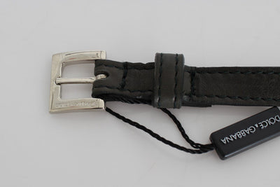 Black Leather Silver Buckle Logo Belt