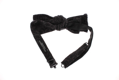 Black Gray Brown Silk Wool Paisley Bow Tie