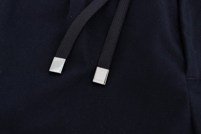 Blue Cotton Stretch Casual Pants