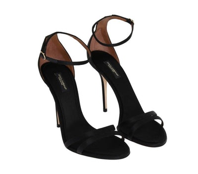 Black Satin Leather Heels Pumps