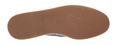 Blue Canvas Leather Pattern Loafers