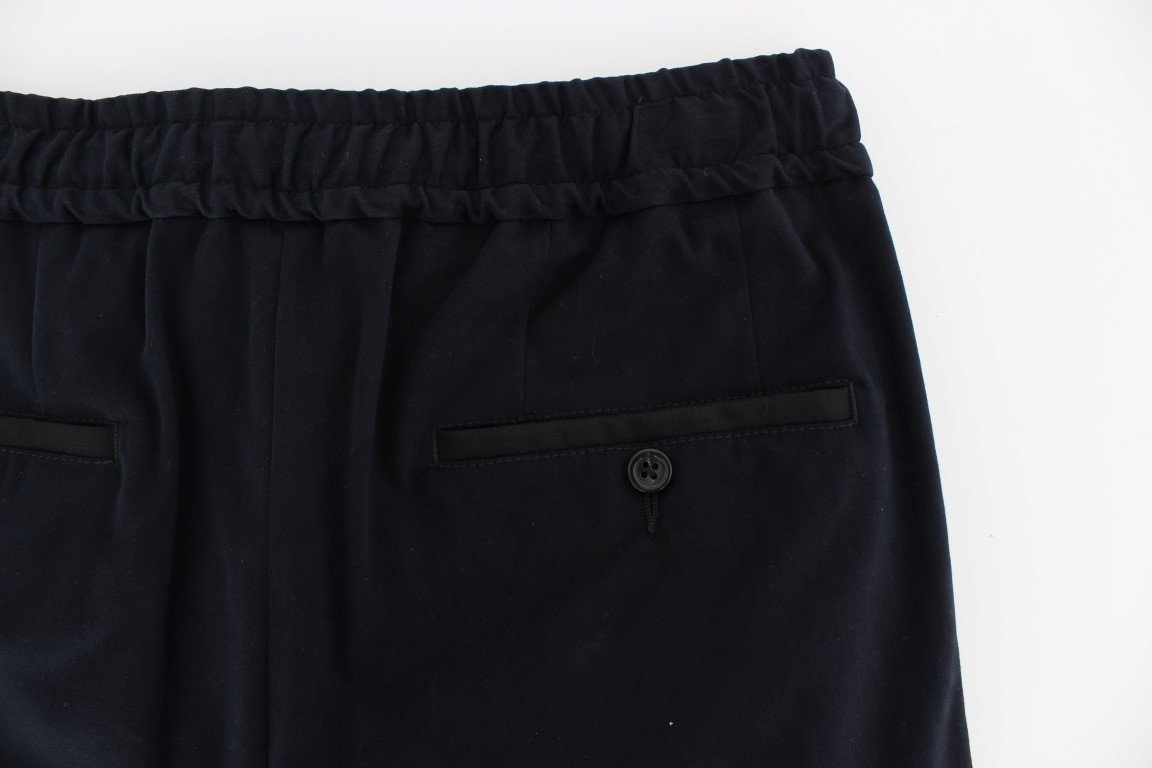 Blue Cotton Stretch Casual Pants