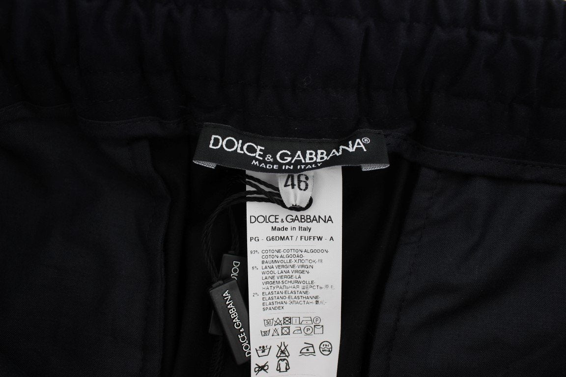 Blue Cotton Stretch Casual Pants