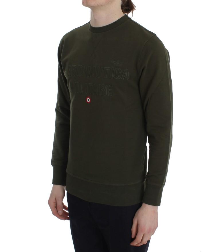 Green Cotton Stretch Crewneck Pullover Sweater