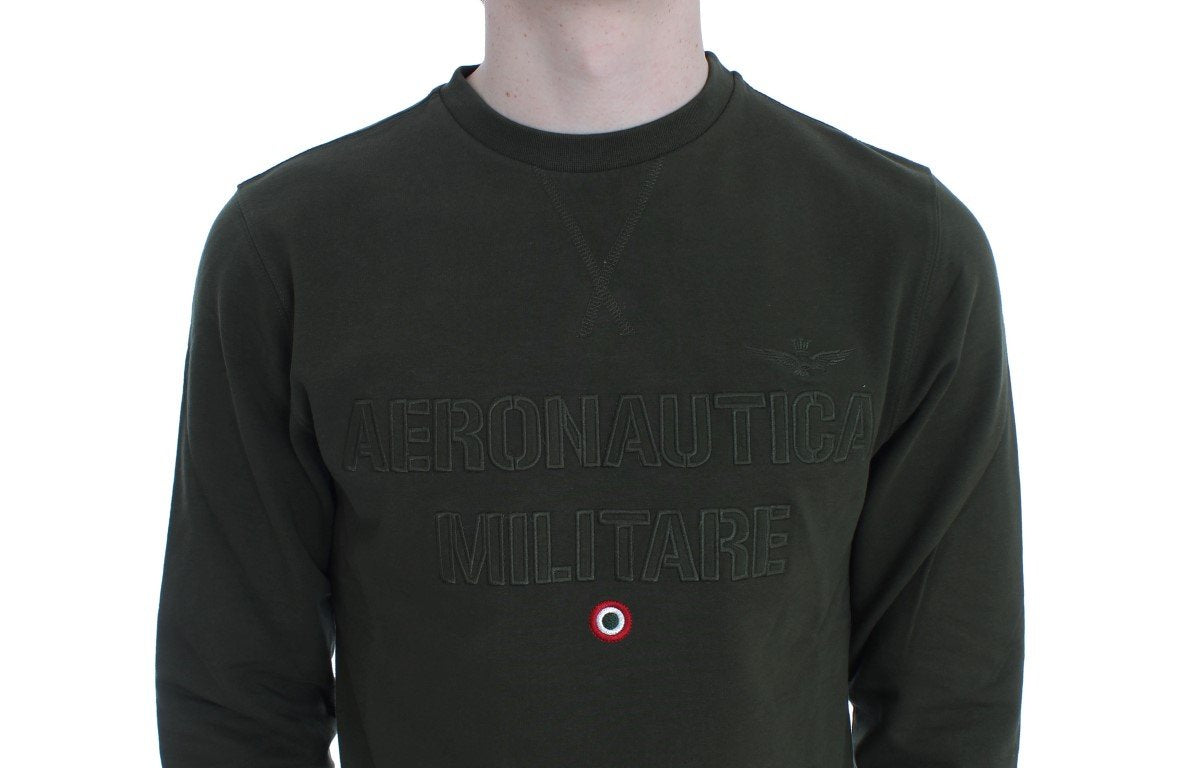 Green Cotton Stretch Crewneck Pullover Sweater