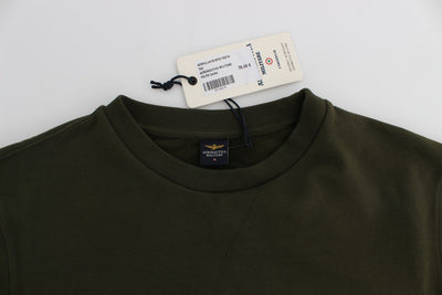 Green Cotton Stretch Crewneck Pullover Sweater