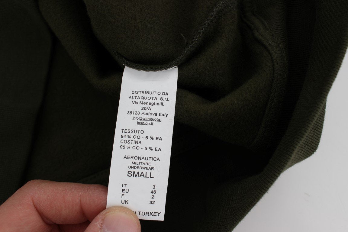 Green Cotton Stretch Crewneck Pullover Sweater