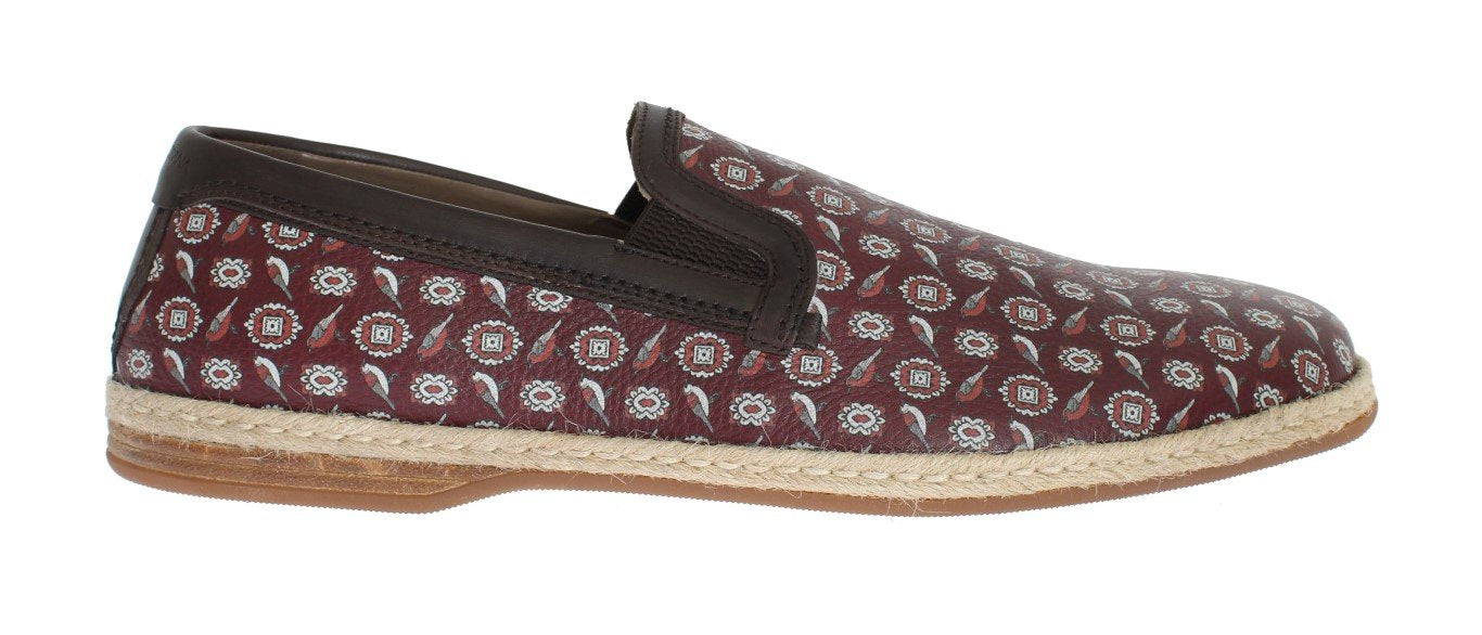 Bordeaux Leather Bird Pattern Loafers