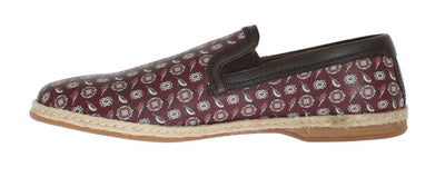 Bordeaux Leather Bird Pattern Loafers
