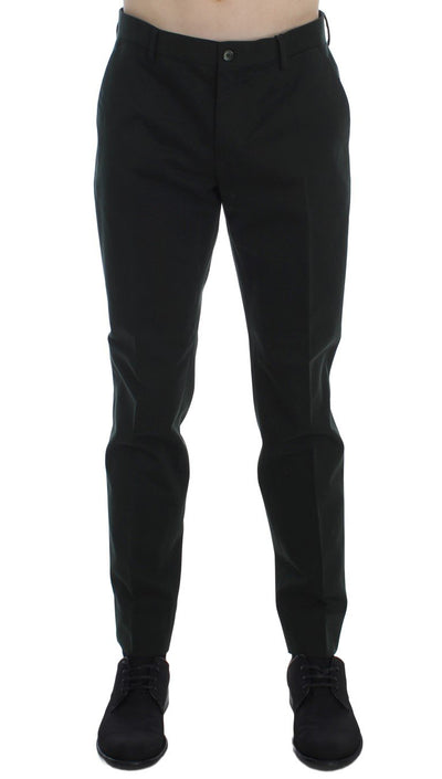 Green Cotton Slim Fit Casual Pants