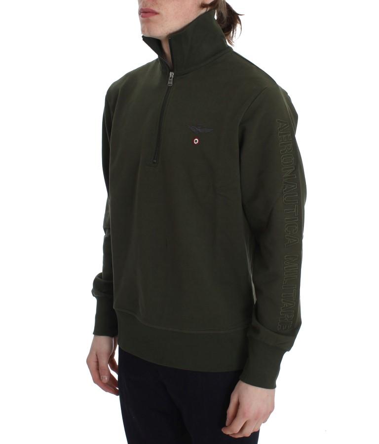 Green Cotton Stretch Half Zipper Sweater