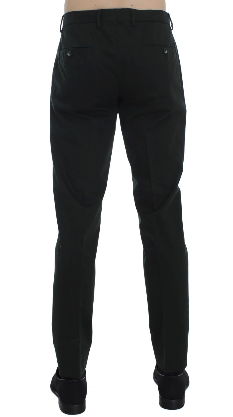 Green Cotton Slim Fit Casual Pants